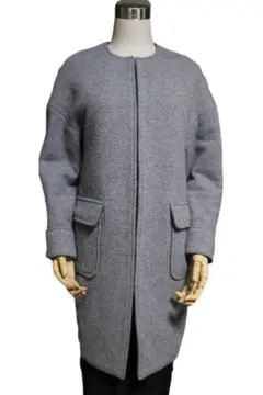 PLST プラステ ウール ニット ノーカラー コート グレー S