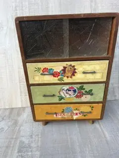昭和レトロ　小さくて可愛いままごと箪笥　ハートガラス　小引き出し　足付き