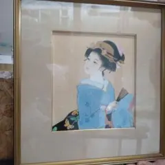 小磯良平、絵画、油彩4号、化粧する舞妓、高級額縁、肉筆、片岡珠子