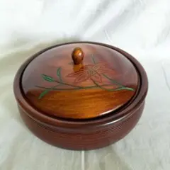 木製花柄蓋付き菓子入れ 昭和レトロ
