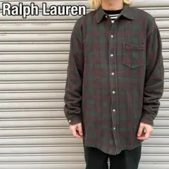 90s☆ラルフローレン☆チェック柄コットンカットソー地ネルシャツ☆カナダ製☆L