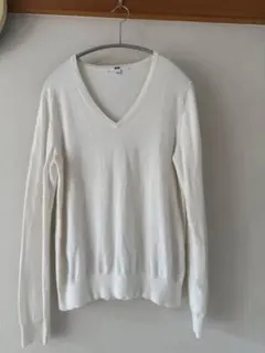 UNIQLO ホワイトコットンカシミヤVネックセーター L