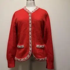 【レトロ】ビーズ刺繍 カーディガン 赤 レディース 長袖 きれいめ