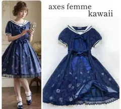 【リボンなし】axes femme 星座柄 半袖ワンピース ネイビー　セーラー