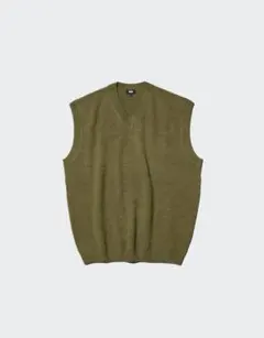 UNIQLOVネックニットベスト XLオリーブグリーン美品