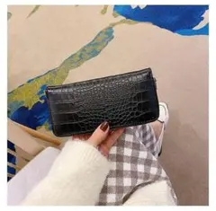【W11】（ブラック）新品 クロコダイル調 長財布 財布 サイフ レディース