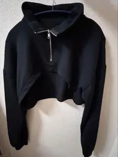 ハーフジップ クロップド スウェット ブラック