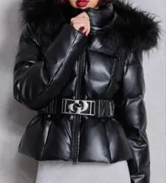 ファー付きショートダウンジャケット ブラック