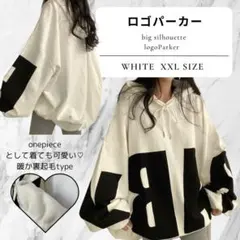 パーカー　レディース　白　3L　冬　裏起毛　大きめ　ゆったり　可愛い　ロゴ