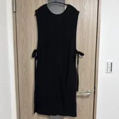 LOWRYS FARMサイドリボンニットロングベスト ブラック Fサイズ