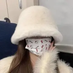 ふわふわ ファー バケットハット ホワイト