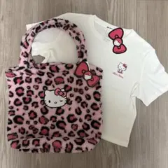 ハローキティ Tシャツ、ヒョウ柄トートバッグセット ピンク