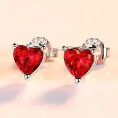 ジルコン 一粒 ハートピアス★レッド★レディース ファッション アクセサリー