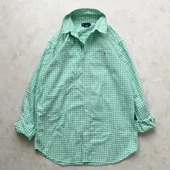 ポロラルフローレン ギンガムチェックシャツ ポニー刺繍 XL グリーン　長袖のサムネイル