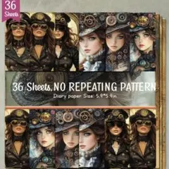 ♡B級品36枚入‼️スチームパンクWoman素材紙 5.9インチ♡コラージュ素材