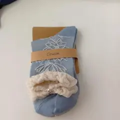 cleaam 青色 刺繍デザイン ソックス 23-25cm