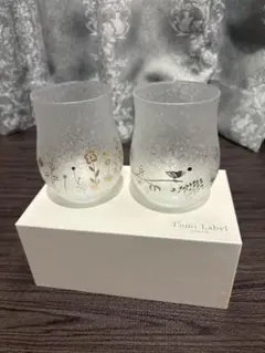 新品未使用 Tomi Label ペアグラス すりガラス　小鳥 花柄　箱付