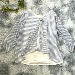 【RESPIGHI】レイヤードカットソー М〜Lサイズ 白 青 ストライプ