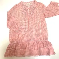 Hushush ピンクチェック フリル付 チュニック シアー L レディースのサムネイル