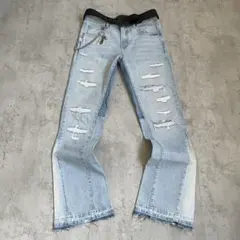 グランジ　y2k フレア　デニムパンツ　ダメージ　ドッキング　再構築　アメカジ