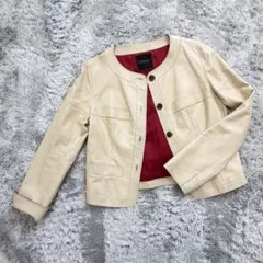 更に値下LANVIN コレクション レザージャケット ベージュ 春秋 ノーカラー