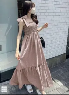 on266 グレイル　チェック柄ショルダーリボンワンピース　カラーピンク