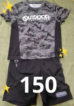 【古着】◎匿名配送◎OUTDOOR半袖Tシャツ&ハーフパンツ(迷彩柄)150cm