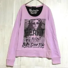 イング　ラウンドネック プリントスウェット　トレーナー　薄紫　M