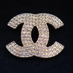 極美品】CHANEL シャネル ブローチ ココマーク ラインストーン レザー