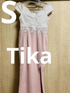 フラワーレース切り替えデザインサイドスリットオフショルダータイトロングドレス