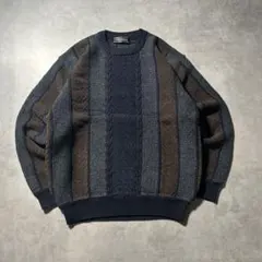 ヴィンテージ ストライプ ネイビー レトロ アートパターン デザイン ニット