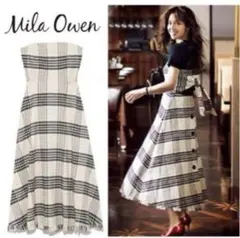 Mila Owen フリンジヘムベアワンピース チェック ロング ベージュ O