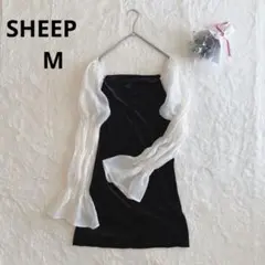 シープ　ベロア　オフショル　ミニワンピース　黒　（M） シフォン　ティアード