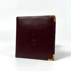 美品 カルティエ マストライン 二つ折り財布 ボルドー レザー 普段使い