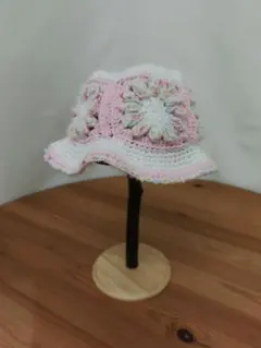 (キッズサイズ)花モチーフ付きバケットハット