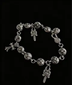 シルバー　ブレスレット クロスと花のモチーフ