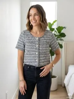 ​SpRay PREMIUM ツイード 半袖 ジャケット クロップド丈 白黒