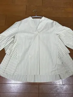 オペークドットクリップ バックフリルスキッパーシャツブラウス　ストライプ