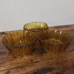 昭和レトロ アンバーガラス カットガラス 3個
