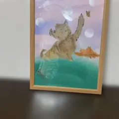 アート作品 額装済み 猫の絵