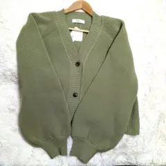 リブ編み　グリーンカーディガン　3L