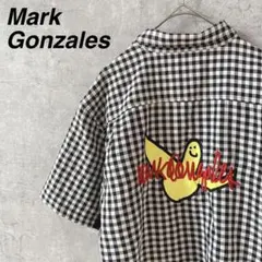 Mark Gonzales チェック柄 半袖シャツ　バックロゴ刺繍　Mメンズ
