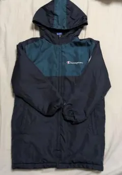 Champion フード付きダウンコート ネイビー/ターコイズ