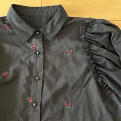 r・p・s 長袖ブラウス　パフスリーブ　花刺繍　　黒
