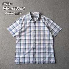 00s VANHEUSEN 半袖 チェック シャツ オンブレ ボックス 古着