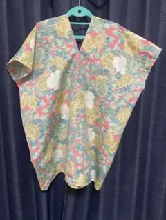 着物 リメイク チュニック カフタン 紬 ハンドメイド KR01