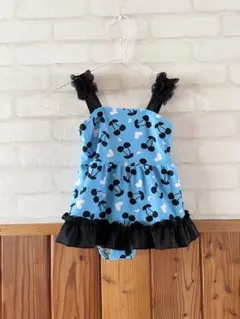 子供用 水着 ワンピース 100cm 女の子 キッズ 水色 フリル 黒 ②
