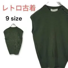 90s ビンテージ ワールド社製 ベスト ウールニット カーキ 9号 レディース