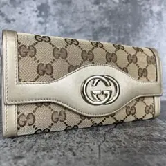 極美品 GUCCI インターロッキング GG キャンバス レザー 長財布