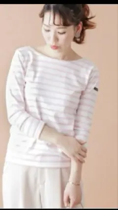 美品☆Lemminor ピンク・ホワイトストライプ 七分袖Tシャツ